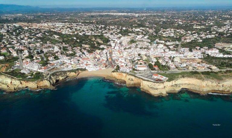 aerial view carvoeiro bay village algarve portugal