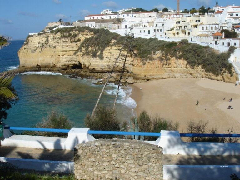stone steps leading down to carvoeiro beach algarve portugal