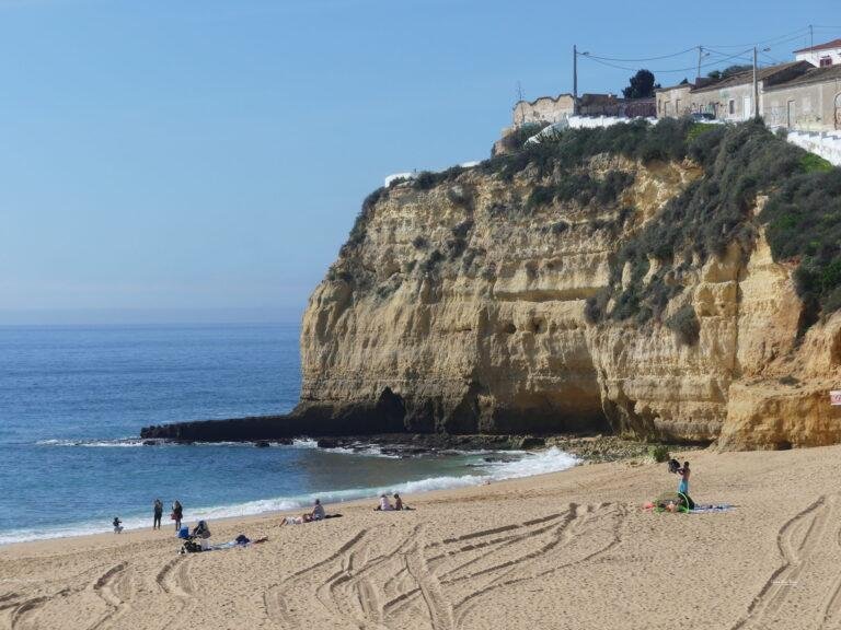 close view of cliffs beside carvoeiro beach algarve portugal