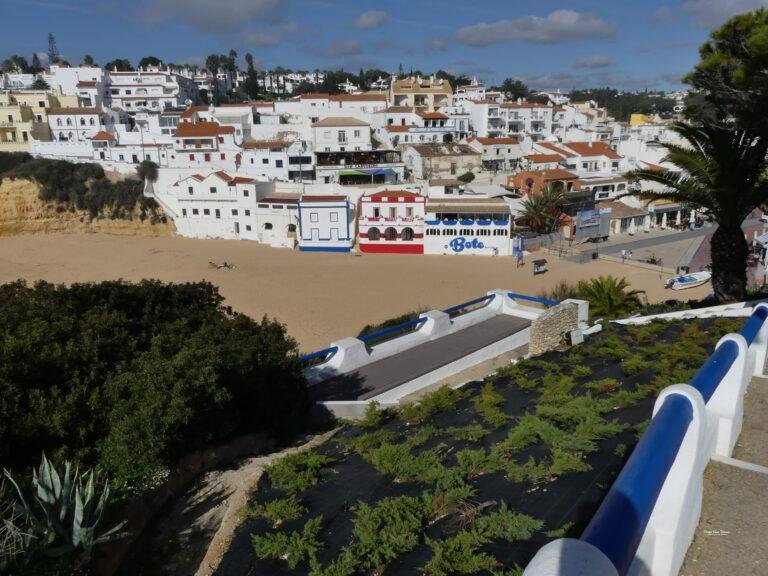 panoramic view of carvoeiro beach and village algarve portugal