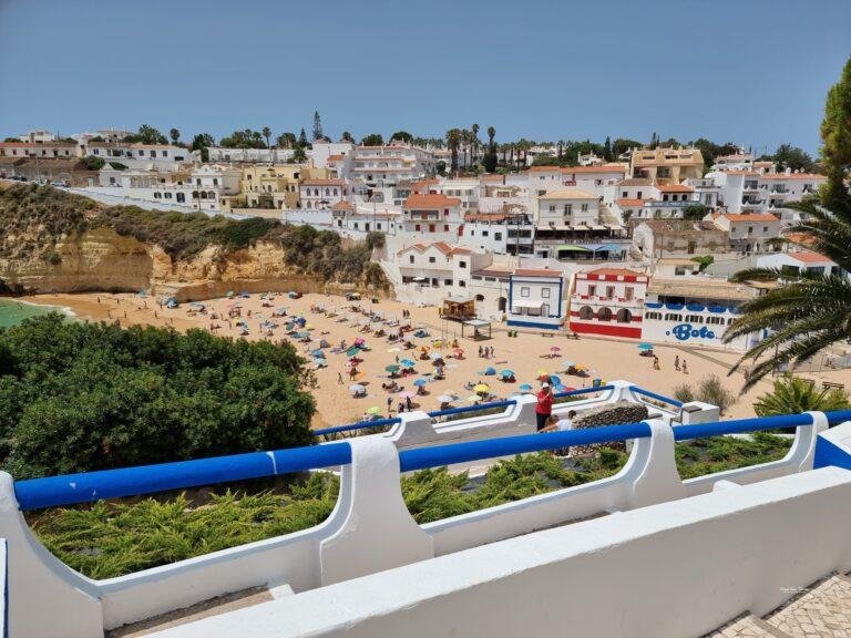carvoeiro village and beach from above algarve portugal