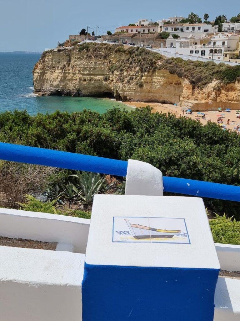 viewpoint tile overlooking carvoeiro beach algarve portugal