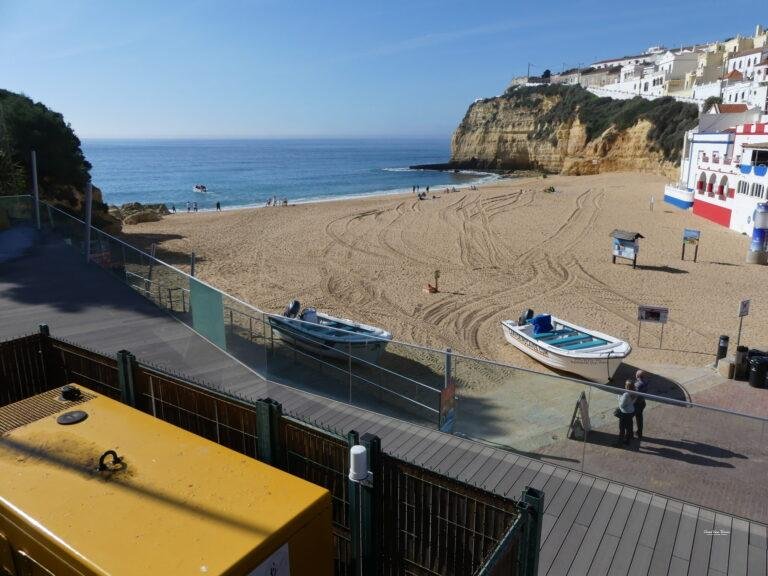 view from terrace over carvoeiro beach algarve portugal