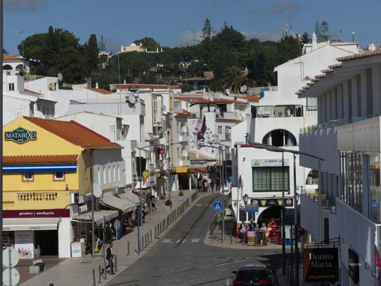 street descending into carvoeiro village algarve portugal