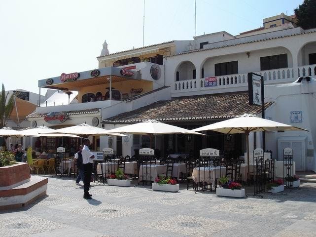 outdoor dining area in carvoeiro village algarve portugal