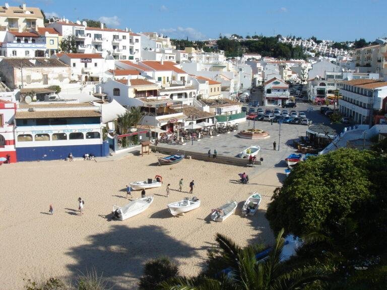 panoramic view of carvoeiro beach and village algarve portugal