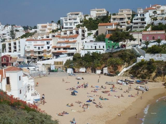 view over carvoeiro beach from opposite side algarve portugal