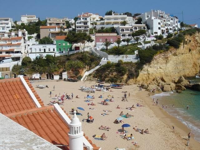 carvoeiro beach and village from above algarve portugal