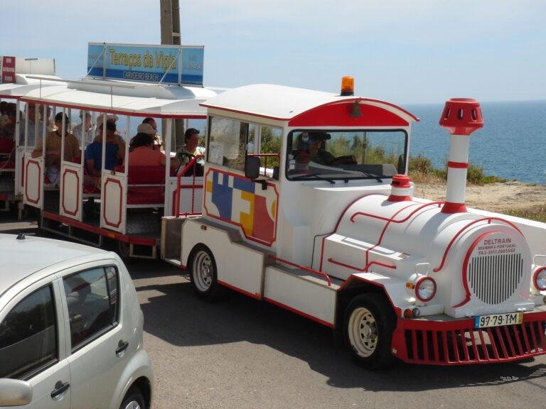 tourist train passing through carvoeiro village algarve portugal