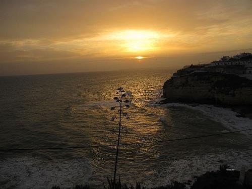 evening sun over cliffs carvoeiro portugal