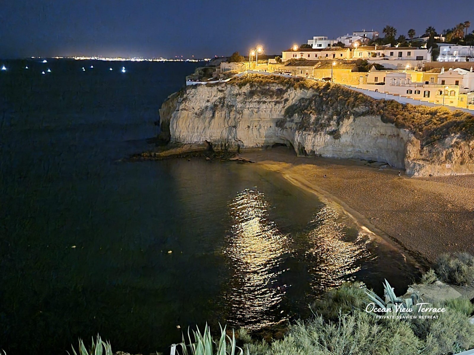 carvoeiro beach illuminated at night