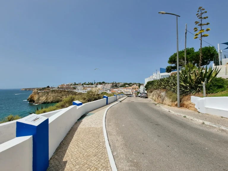 walkway leading to ocean view terrace carvoeiro algarve portugal